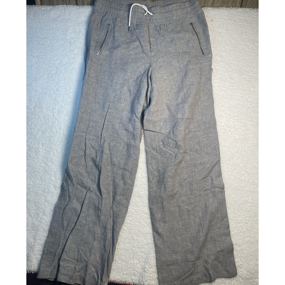 Athleta Cabo Linen Wide Leg Drawstring Pants Women's Size 14T Gray Beach